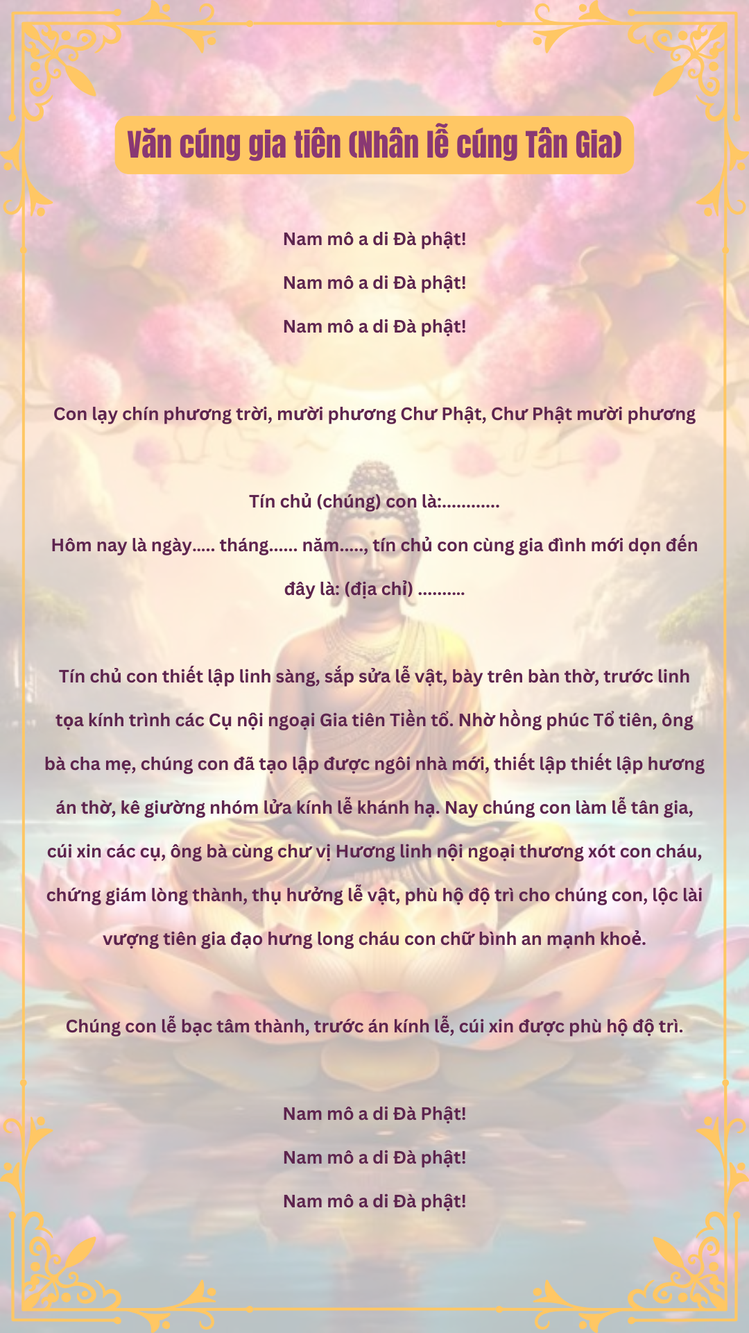 bài cúng tân gia nhà mới