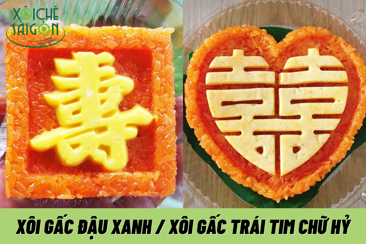 Xôi gấc đậu xanh xôi gấc trái tim chữ hỷ
